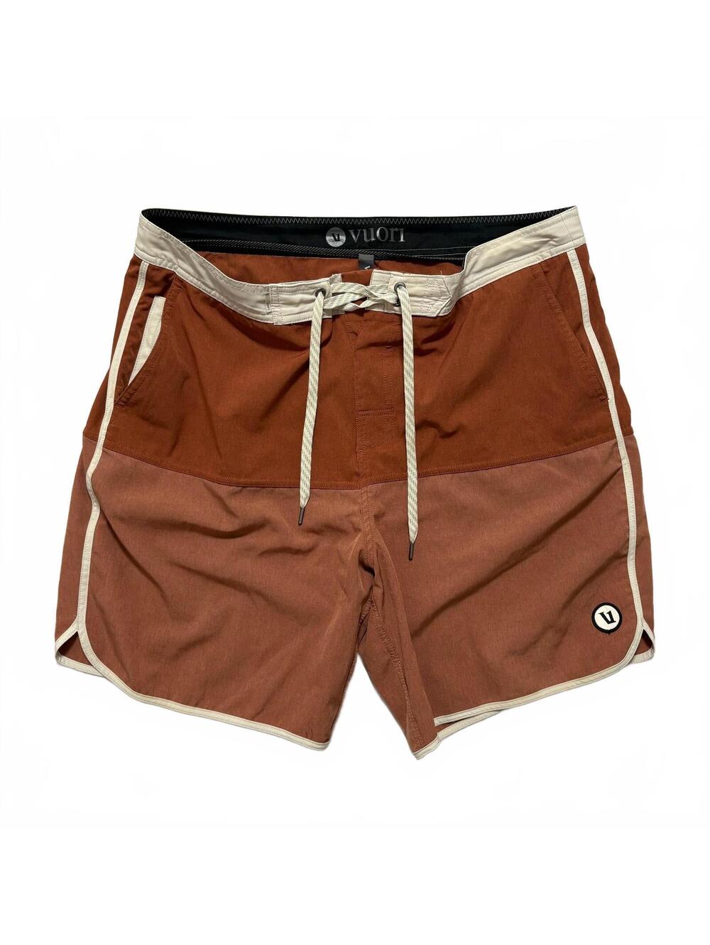 Vuori Dark Penny Linen Texture Cruise Board Shorts Men's 36 Orange Brown